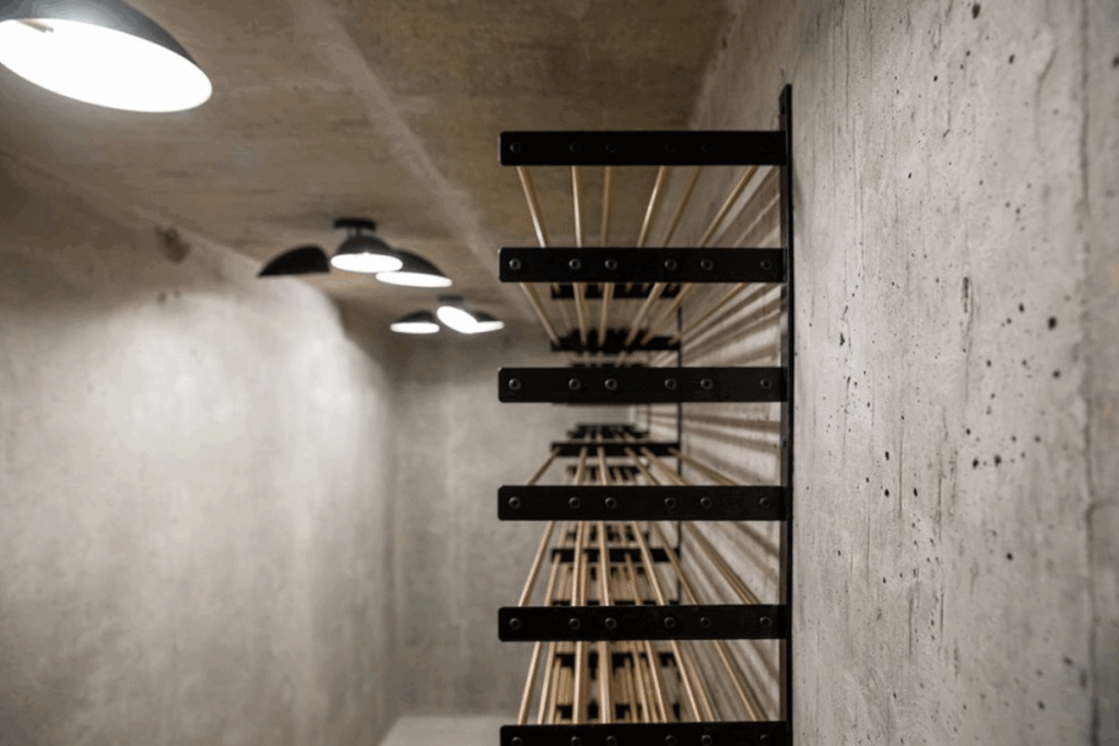 wine wall in concrete cellar
