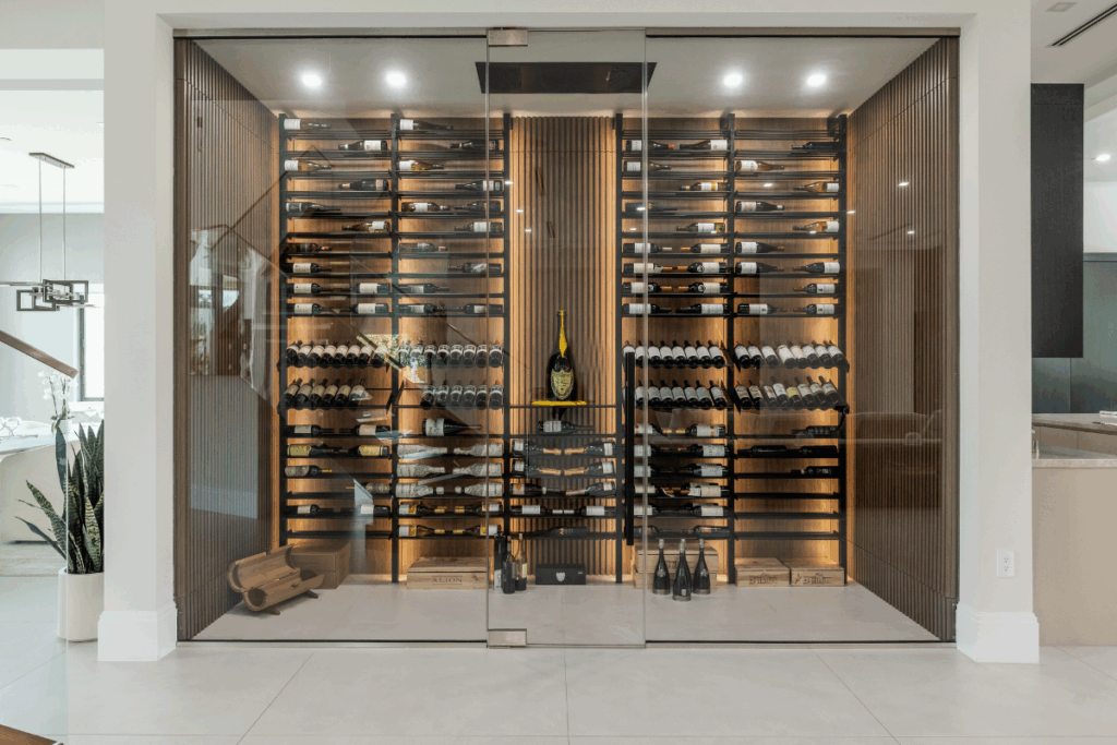 low profile wine rack in room