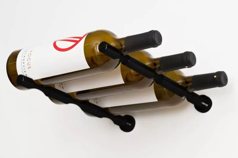 Vino Pins Wall Mounted 3-Bottle Wine Rack Kit in black finish