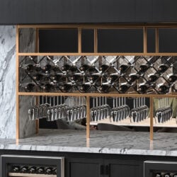 Custom Acrylic Grid Wine Rack by VintageView in a restaurant.