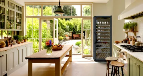 Goguette Large Slate Blue Wine Fridge in a Country Inspired Kitchen