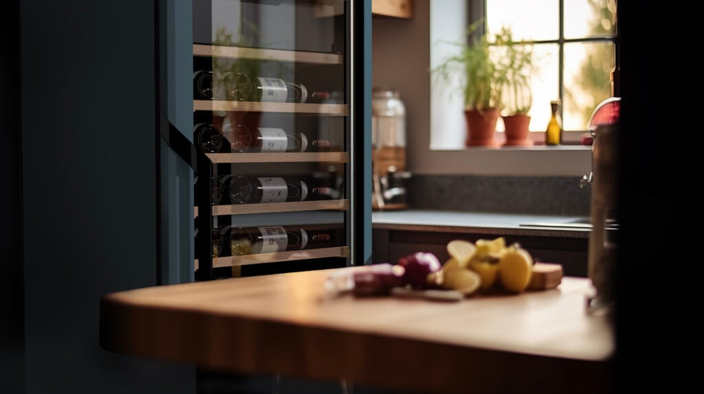 wine fridge in front of window