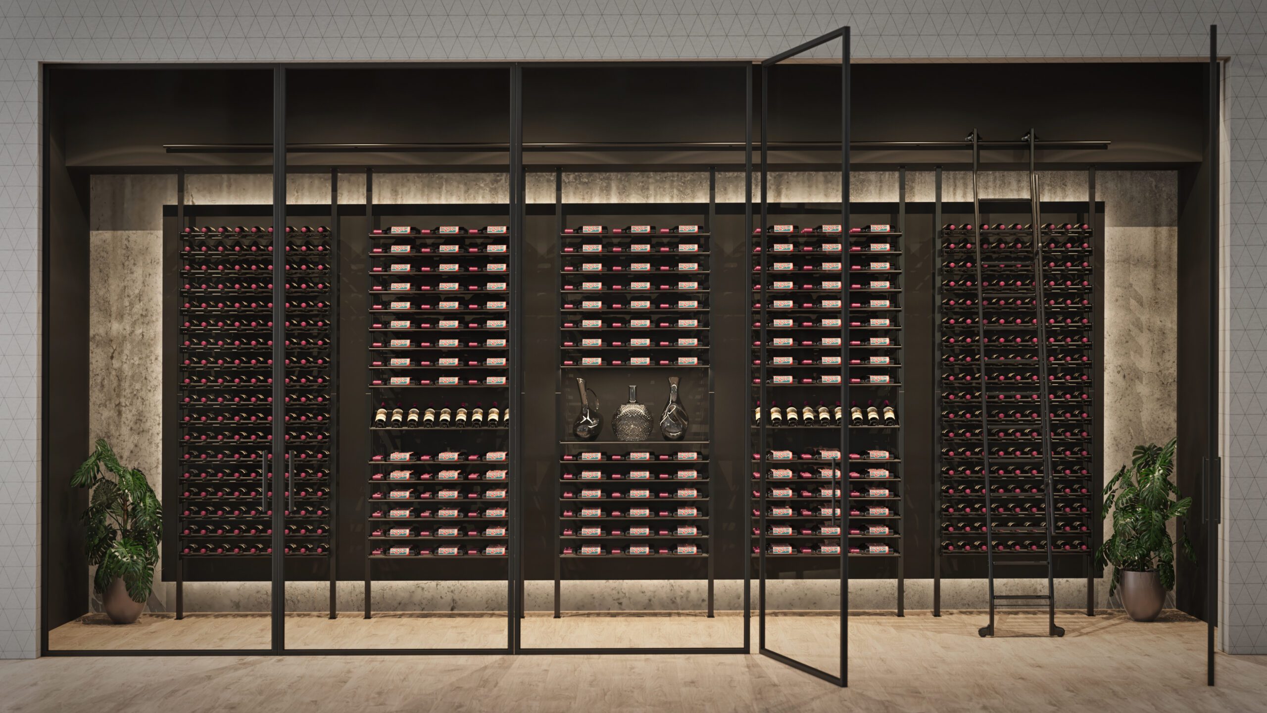 Evolution Wine Wall Presentation Row (wall mounted metal wine rack) -  VintageView