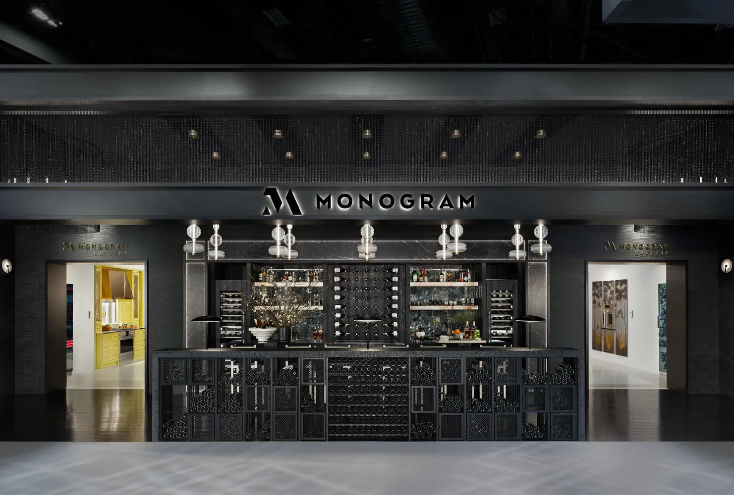 The 2024 Monogram Appliances trade show booth featuring Vino Pins and Case and Crate bulk storage.