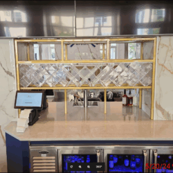 Custom Acrylic Grid Wine Rack by VintageView in a restaurant.
