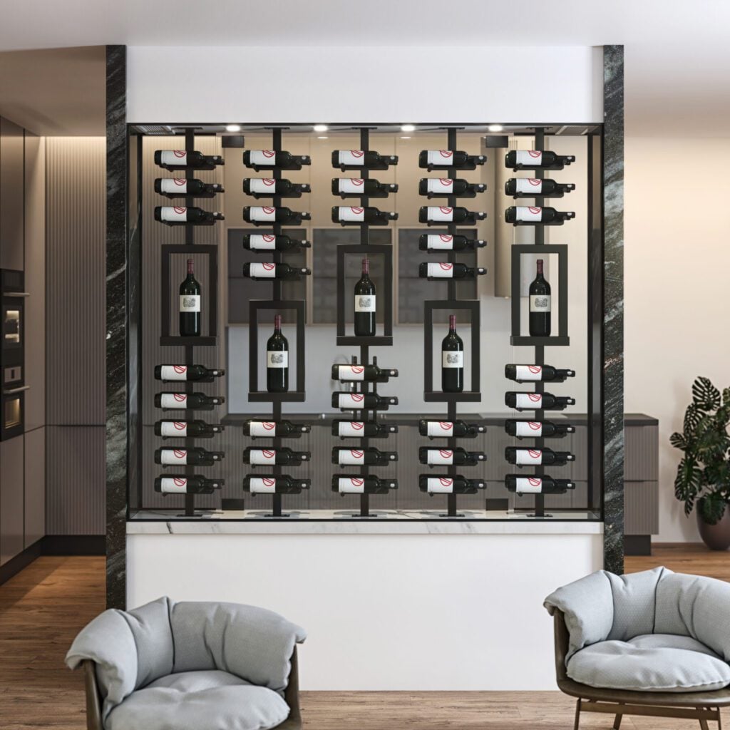 room rendering with glass cellar wall