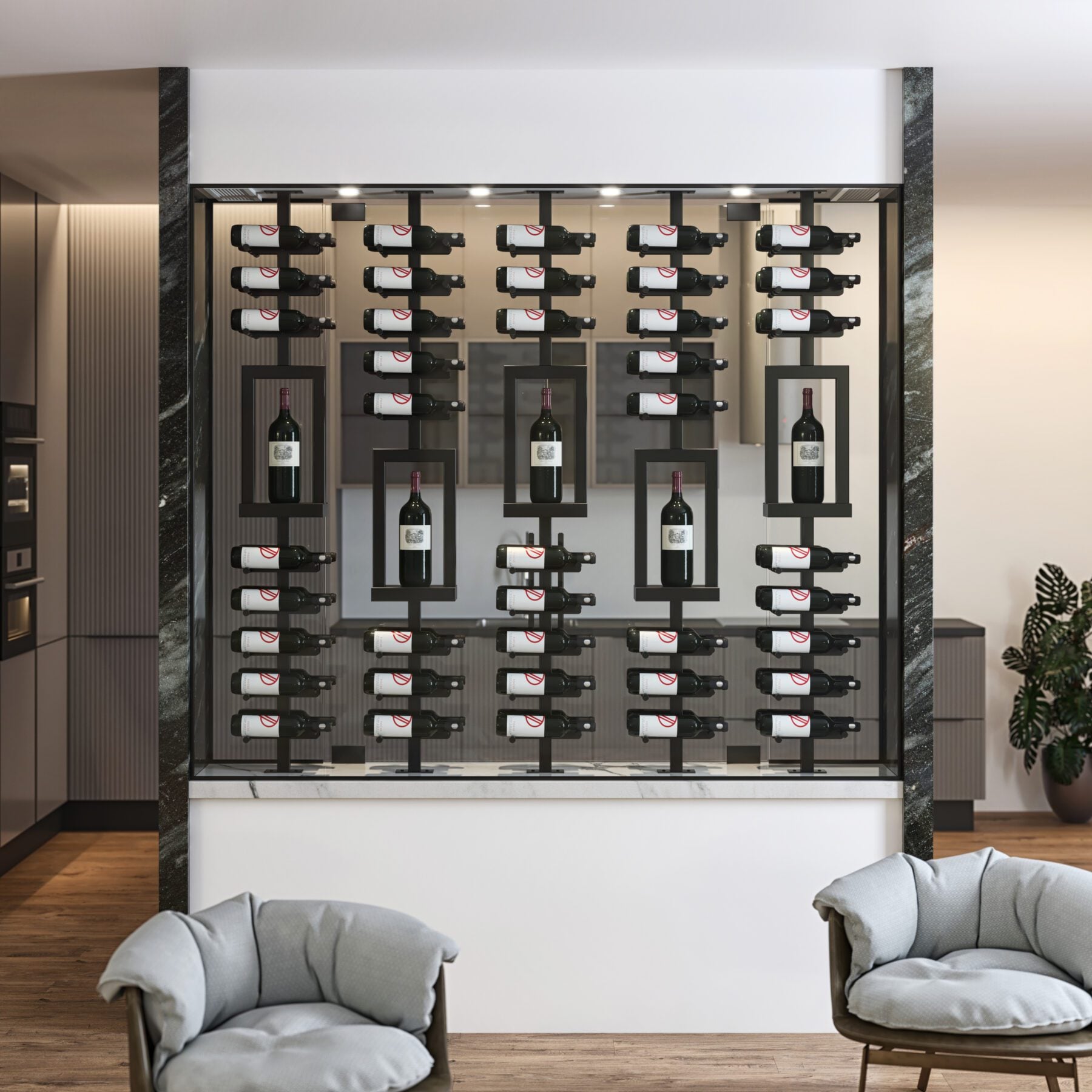 room rendering with glass cellar wall