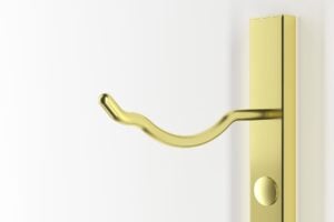 Close up of the W Series Wine Rack with with custom Matte Gold finish.